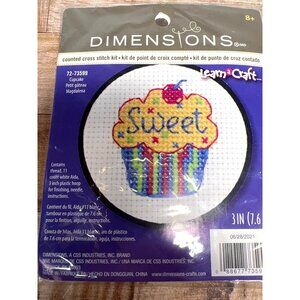 Dimensions Learn a Craft Cupcake Counted Cross Stitch Kit 3" Beginner Friendly